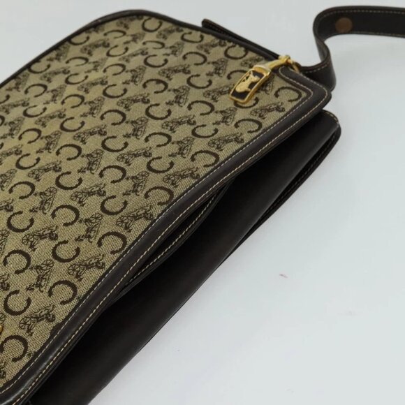 CELINE C Sulky Shoulder Bag Canvas Beige Gold Auth 117907 - Picture 7 of 14